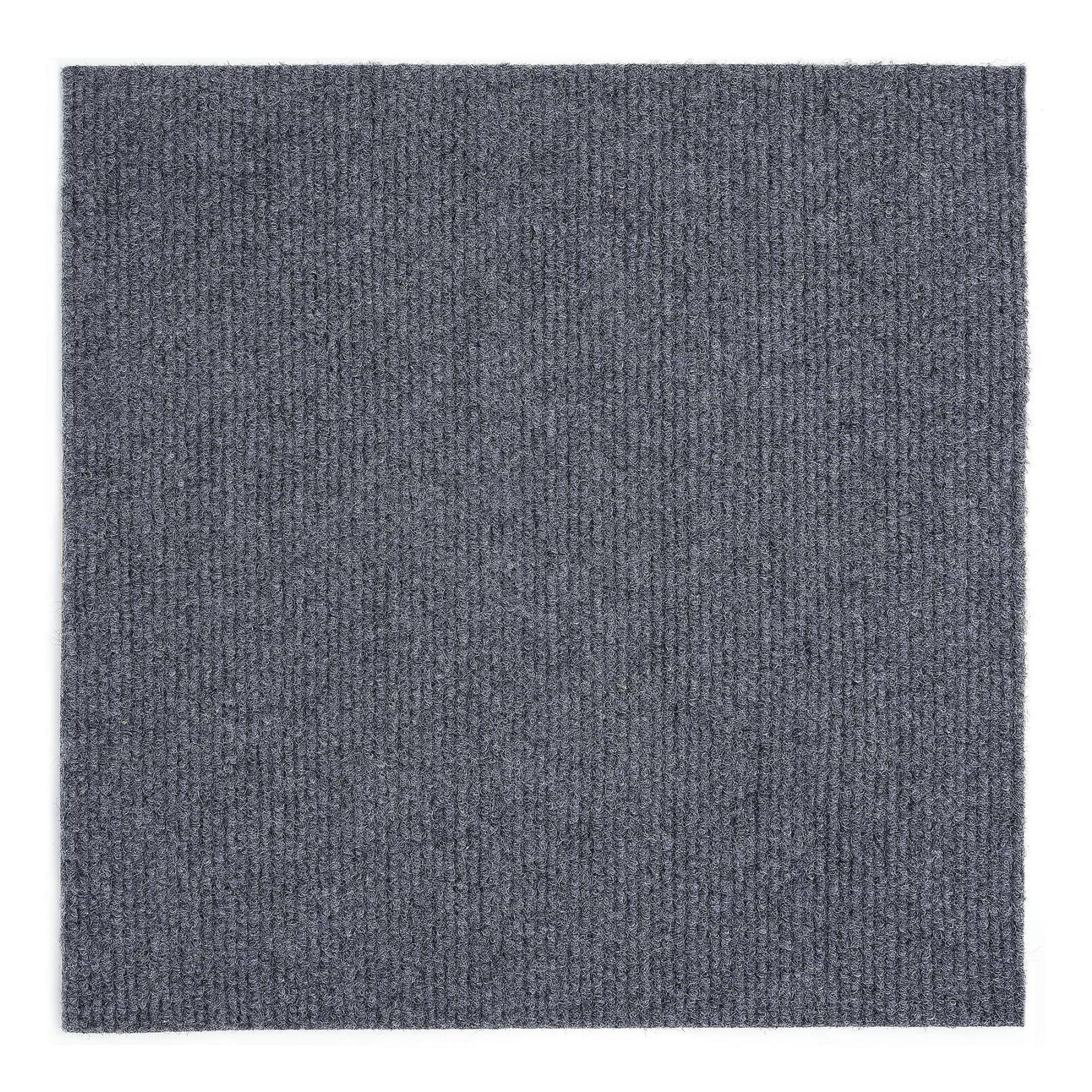 Smoky Gray Ribbed Self-Adhesive Carpet Floor Tiles 12-Pack