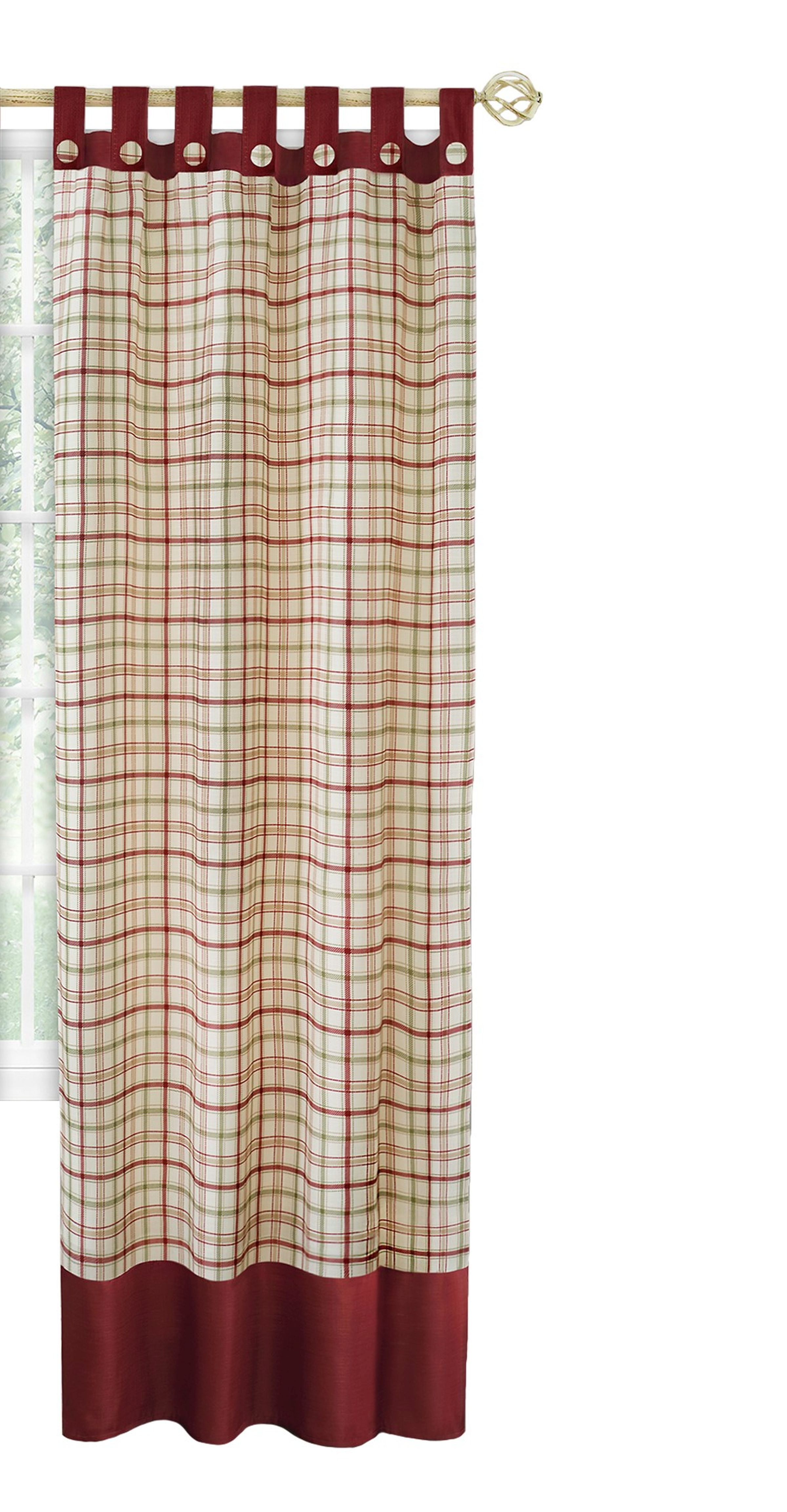 Burgundy Plaid Polyester Tab Top Light-Filtering Drapes