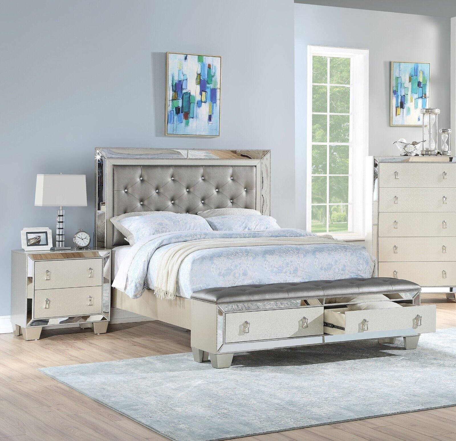 King size headboard and bench set discount