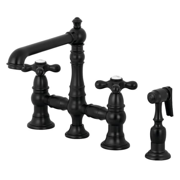 Traditional English Country 8 in. Bridge Kitchen Faucet with Sprayer - Matte Black