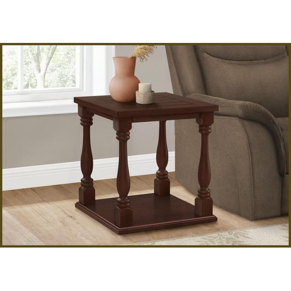 Traditional Espresso Brown Veneer Coffee Table  Space-Saving 2 Tier End/Side Table for Bedroom Nightstand