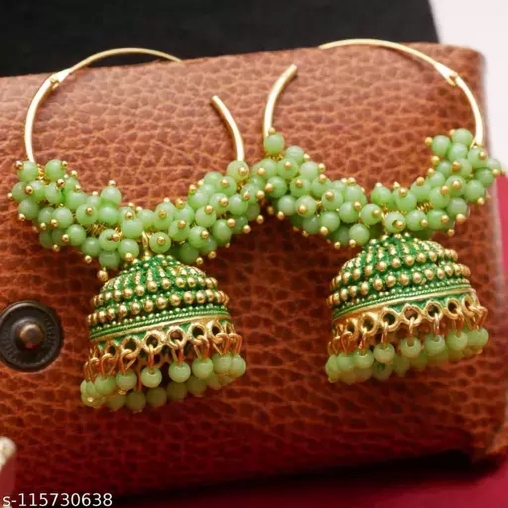 Traditional Ethnic Fancy Big Size PARROT GREEN Color PEARL Jhumka