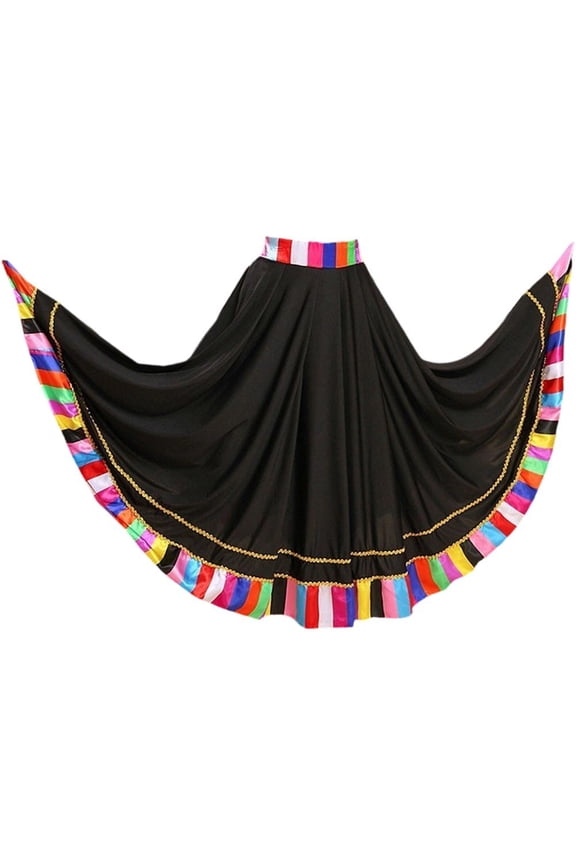 Traditional Ethnic Style Midi Skirt Folkloric Dance Skirt with Ruffles Dance Long Skirts for Women