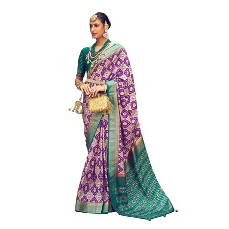 Traditional Ethnicwear Purple Cotton Silk Ikkat Print Saree