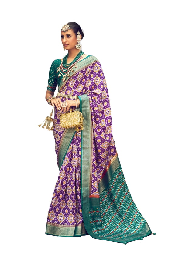 Traditional Ethnicwear Purple Cotton Silk Ikkat Print Saree