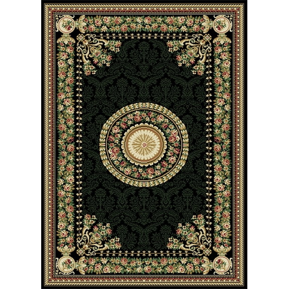 Traditional European Black Medallion Bordered Floral Old World Area Rug - Actual 5' 2" x 7' 2"