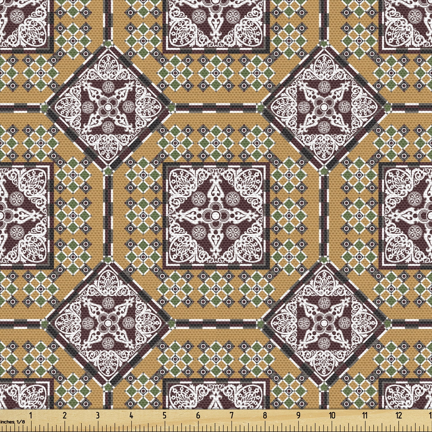 Traditional Fabric by the Yard, Ethnic Moroccan Motifs Abstract ...