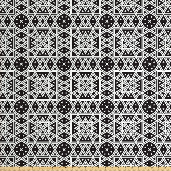 Ambesonne Traditional Fabric by the Yard Upholstery, Medieval Royal Tile, 3 Yards, Black White