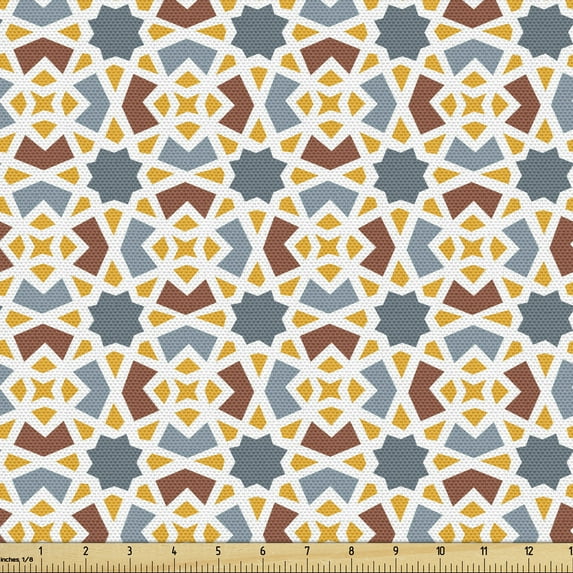 Ambesonne Ottoman Fabric by the Yard Upholstery, Middle Eastern Symbollism, 5 Yards, Multicolor