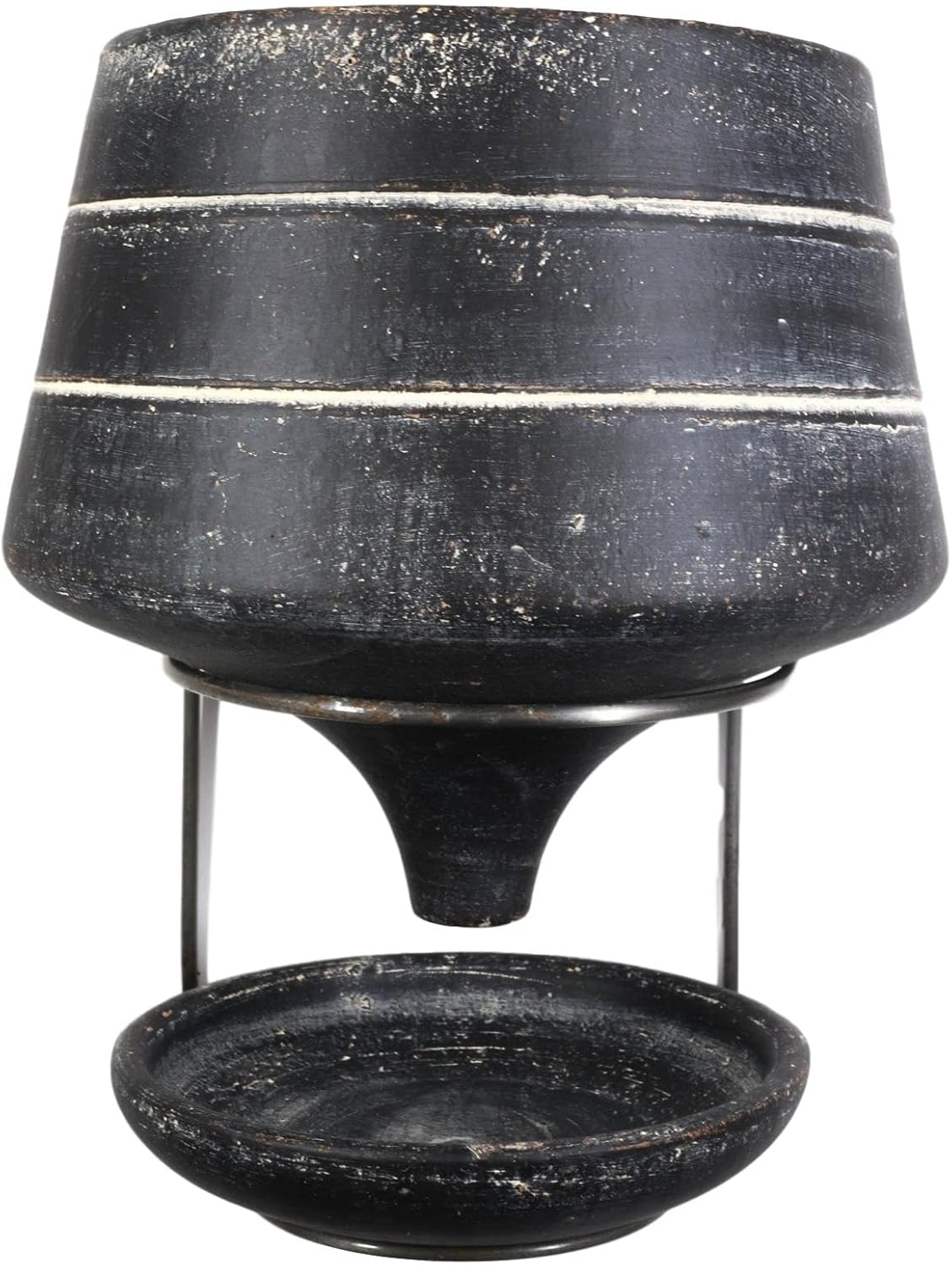 Traditional Faded Black White Stripes Clay Pot Wall Planter Pot with