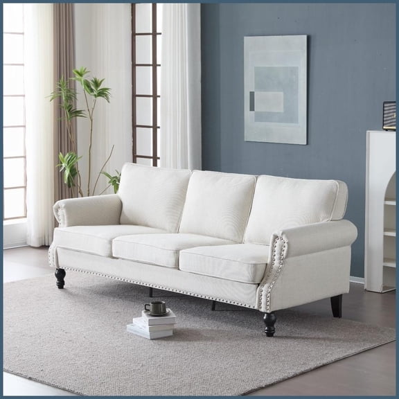 Traditional Faux Leather 3-Seater Sofa with Nailhead Trim, 83 Inch Large Couch for Living Room Bedroom