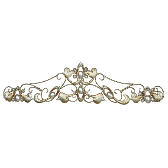 Traditional Faux Pearl Decorative Hanging Openwork Metal Wall Topper; Champagne Gold