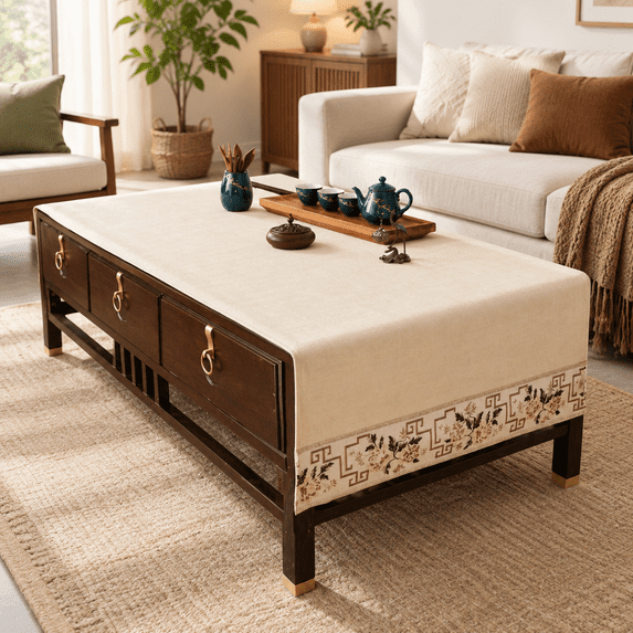 Traditional Feature Coffee Table Cover Rectangle With Embroidered ...