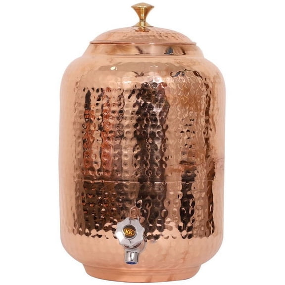 Traditional Fiber Pure Copper Drinkware Set - Copper Water Pot 5 Liter - Copper Water Container- Set of 1 Tank