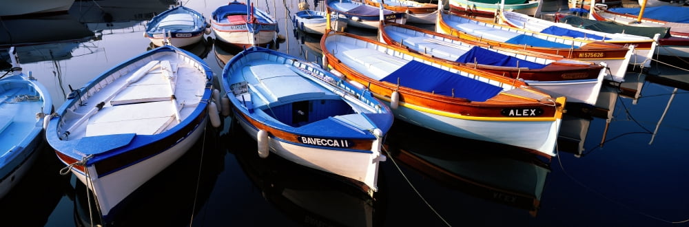 Traditional Fishing Boats Villefranche-sur-Mer France Canvas Art - Panoramic Images (36 x 12)