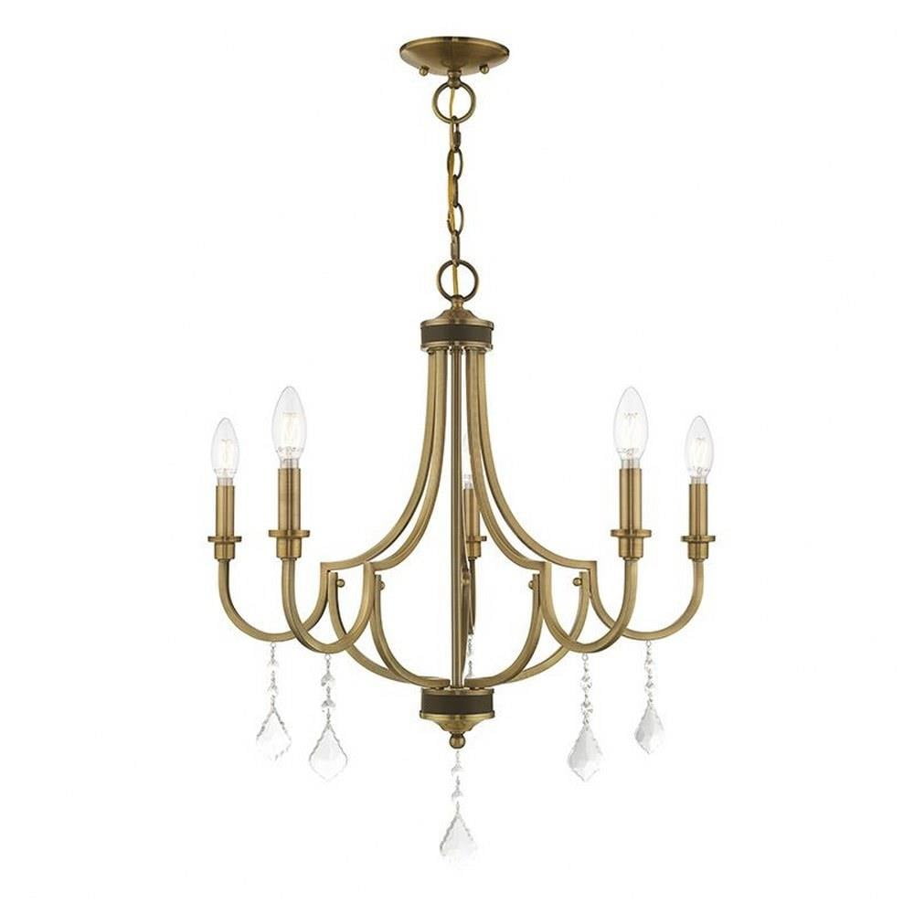 Antique Brass 5-Light Mini Crystal Chandelier
