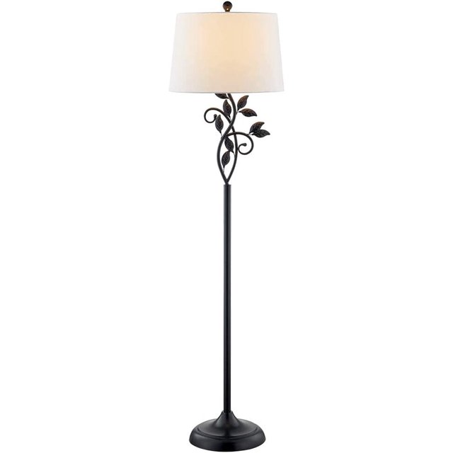 Traditional Floor Lamp, Reading Standing Light With White Fabric Shade