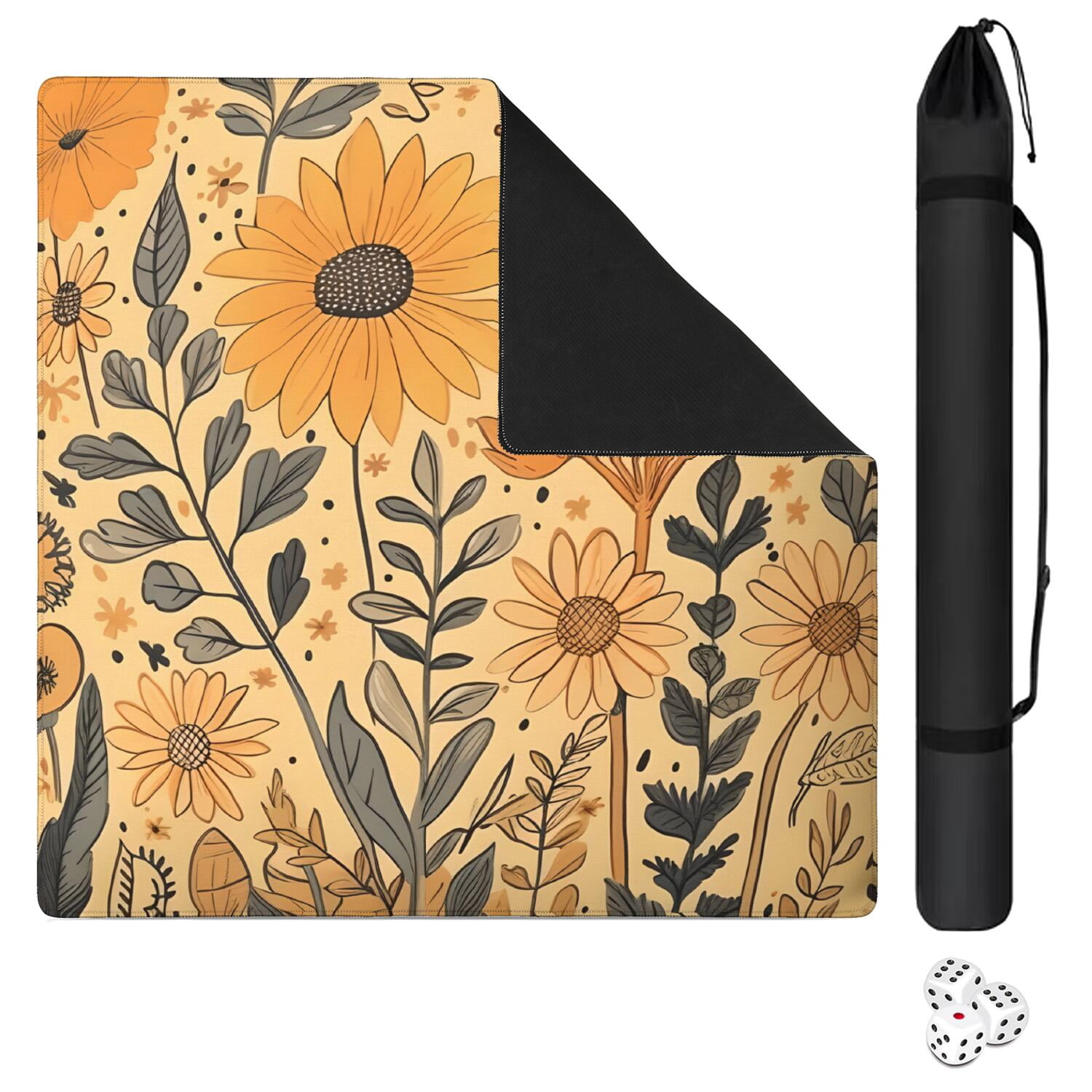 Traditional Floral Design Non-Slip Rubber Surface for Game Room 31.5 Inch Square Mahjong Playing Mat with Noise Dampening for Family Game Nights
