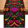 thumbnail image 1 of Traditional Floral Fiesta Mexican Texture Path Table Runner, Rectangular Linen Tablecloth for Dia De Los Muertos, Kitchen Coffee Table Art Dining Room, 12.6 x 70.8 inches(32*180cm), 1 of 10