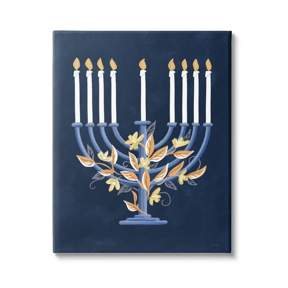 Traditional Floral Hanukkah Menorah Holiday Graphic Art Gallery Wrapped Canvas Print Wall Art