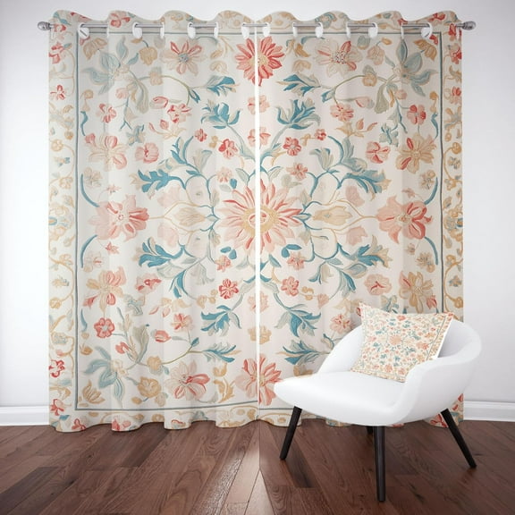 Traditional Floral Pattern Blackout Curtains For Bedroom, Vine Flower Leaf Grommets Curtains Room Darkening Soundproof Thermal Insulated, Floral Botanical Print Drapes 21"W x 45"L (Pack of 2)