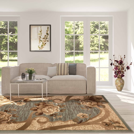 Traditional Floral Scroll Power-Loomed Indoor Area Rug, 4' x 6', Slate by Blue Nile Mills