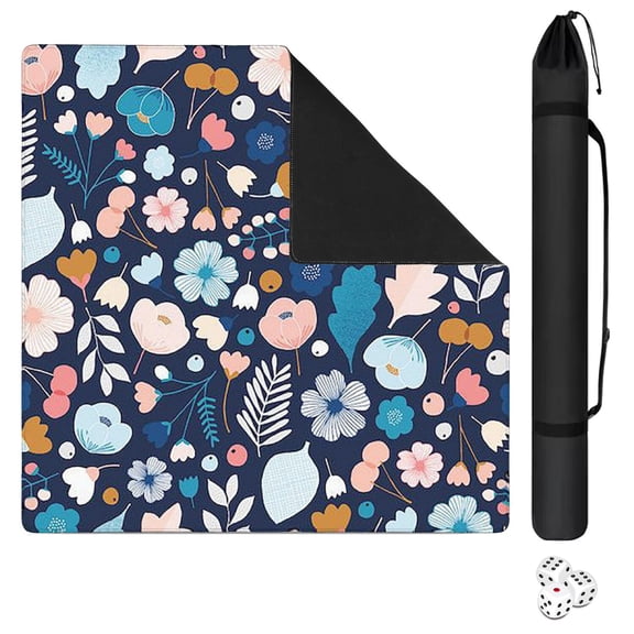 Traditional Floral Style Non-Slip Mahjong Playing Mat, 31.5 Inch Square Rubber Game Table Pad Reduces Noise During Card & Board Games