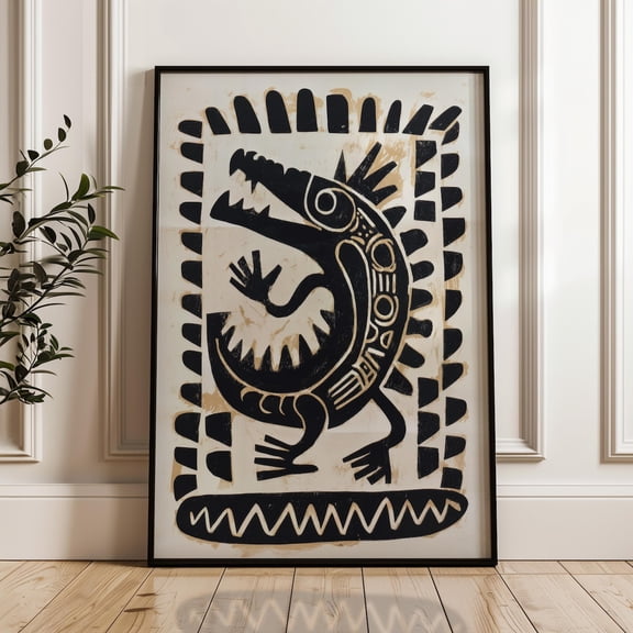 Traditional Folk Crocodile Geometric Folk On Poster