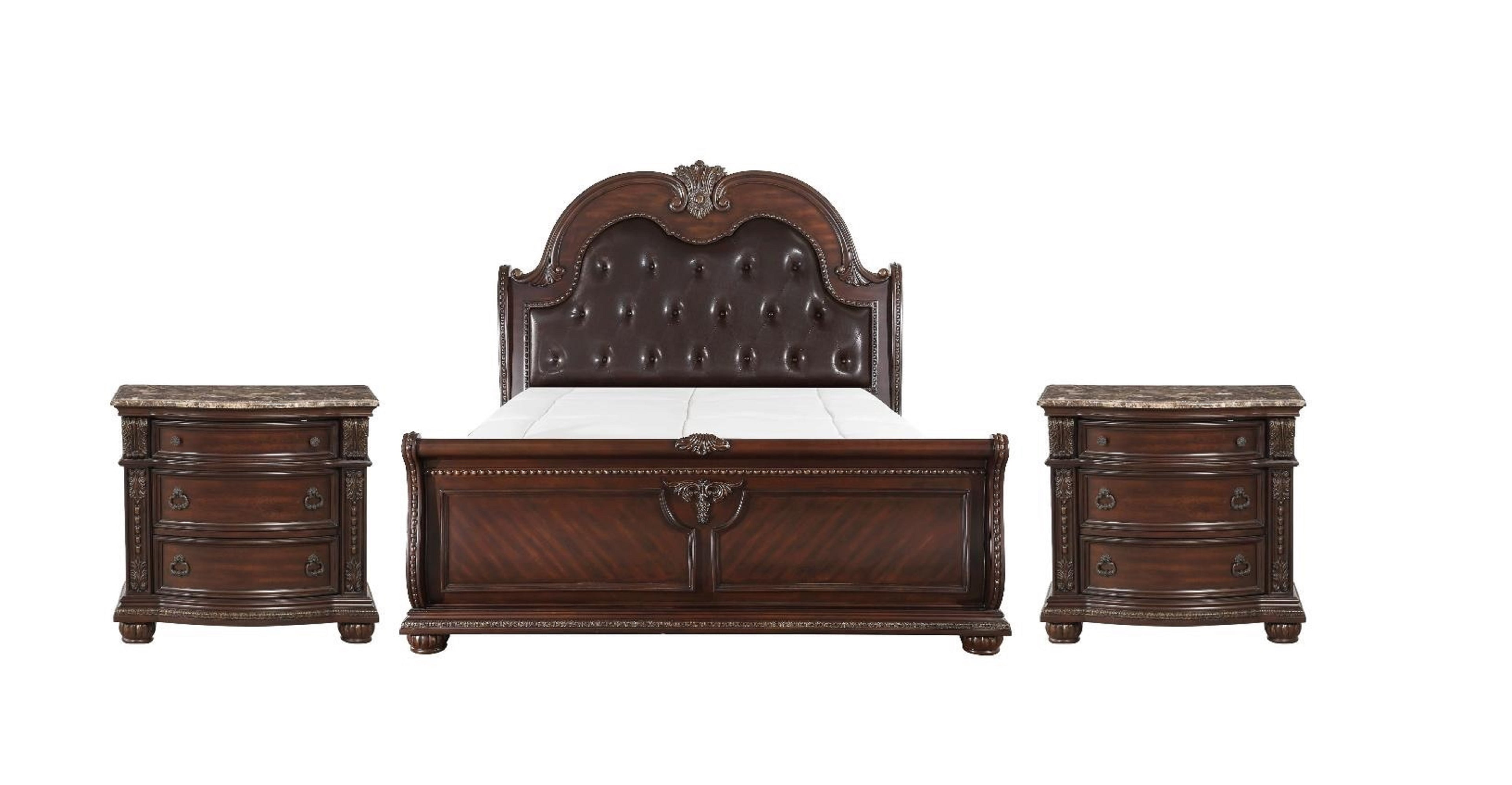 Traditional Formal 3pc Set King Size Faux Leather Upholstery Panel Bed ...