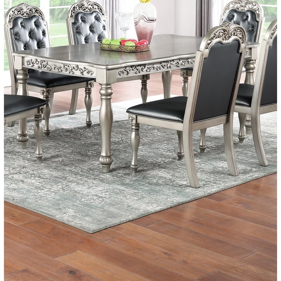 Traditional Formal Dining Table With Silver/grey Finish, Made Of Rubberwood In Silver/grey, Rubberwood, Rectangular Intricate Texture