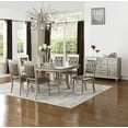thumbnail image 1 of Traditional Formal Dining Table w Shelf 6x Side Chairs Tufted Back Seats Upholstered Kitching 7pc Silver Dining Room Furniture, 1 of 7