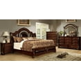 thumbnail image 1 of Traditional Formal Intricate Wood Carving Brown Cherry Tufted Nailhead Trim California King Size Bed Dresser Mirror Nightstand Leaterette HB 4pc Bedroom Furniture, 1 of 9