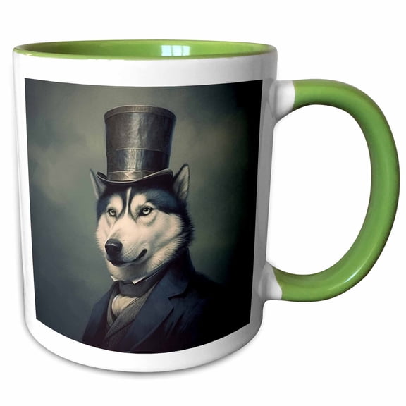 3drose, Traditional Formal Portrait of a Siberian Husky, 15oz Two-tone Green Mug