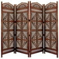 thumbnail image 1 of Traditional Four Panel Wooden Room Divider with Hand Carved Details, Antique Brown - Saltoro Sherpi, 1 of 3
