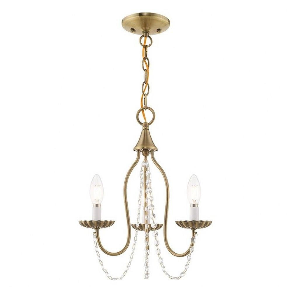 Antique Brass Mini Chandelier with Clear Crystal Trim