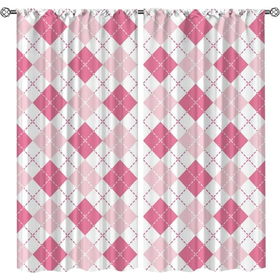 Traditional Geometric Check Design Blackout Rod Pocket Curtains, Rhombuses and Dashed Lines Kids Window Drapes 2 Panel Set, Cold and Warm Insulation for Living Room Bedroom Kitchen-W42xL54in