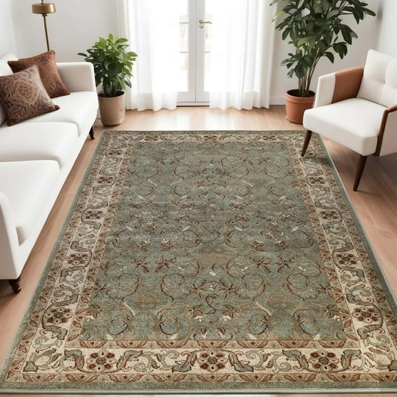 BNM Floral Scroll Vines Indoor Area Rug, 6' x 9', Green
