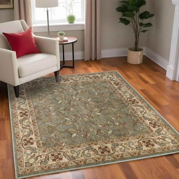 BNM Floral Scroll Vines Indoor Area Rug, 8' x 8', Green