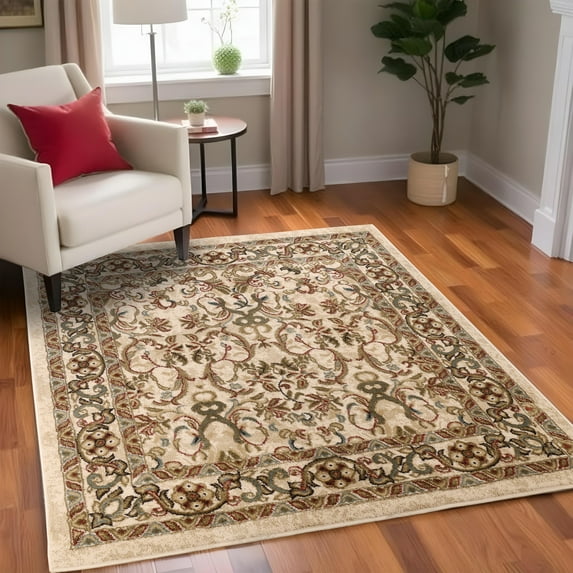 BNM Floral Scroll Vines Indoor Area Rug, 8' x 8', Ivory