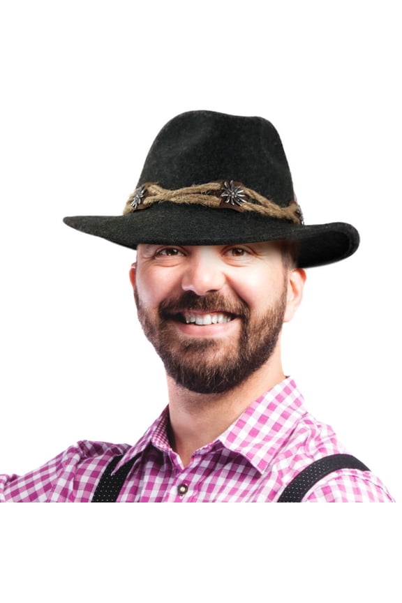 Traditional German Edelweiss Highlands 100% Wool Hat Deluxe Accents & Comfortable Wide Brim Hat for Men & Women | S