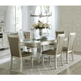 thumbnail image 1 of Traditional Glamorous Champagne Finish 7pc Dining Set Table w Glass Insert Top 6x Side Chairs Tufted Back Dining Room, 1 of 7