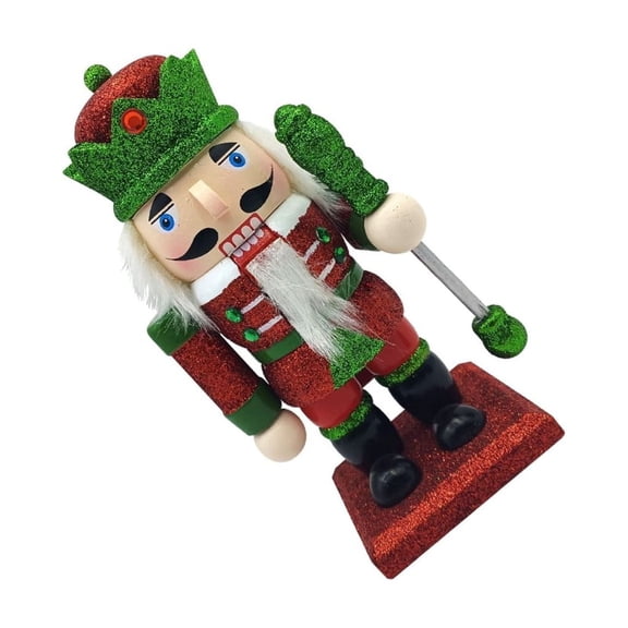 Traditional Glitter Wood Nutcrackers King Soldier 18cm Sculpture Figure Festival Christmas Decoration for Home or Office