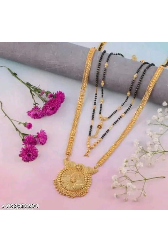 Traditional Gold-Plated Bridal Mangalsutra Set with Earrings Indian Wedding Jeweley For Womens