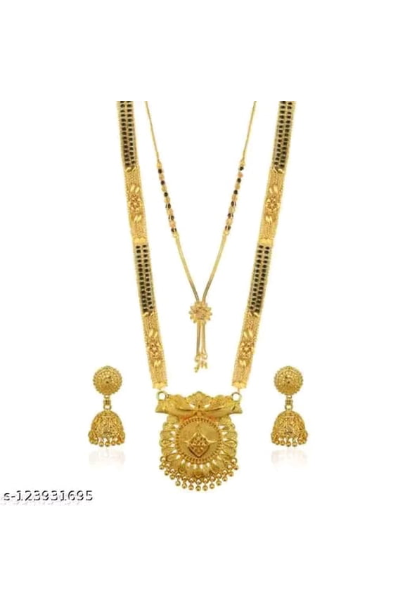 Traditional Gold-Plated Bridal Mangalsutra Set with Earrings Indian Wedding Jeweley For Womens