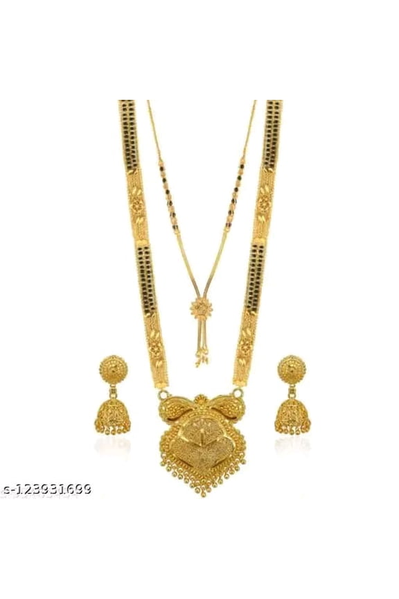 Traditional Gold-Plated Bridal Mangalsutra Set with Earrings Indian Wedding Jeweley For Womens