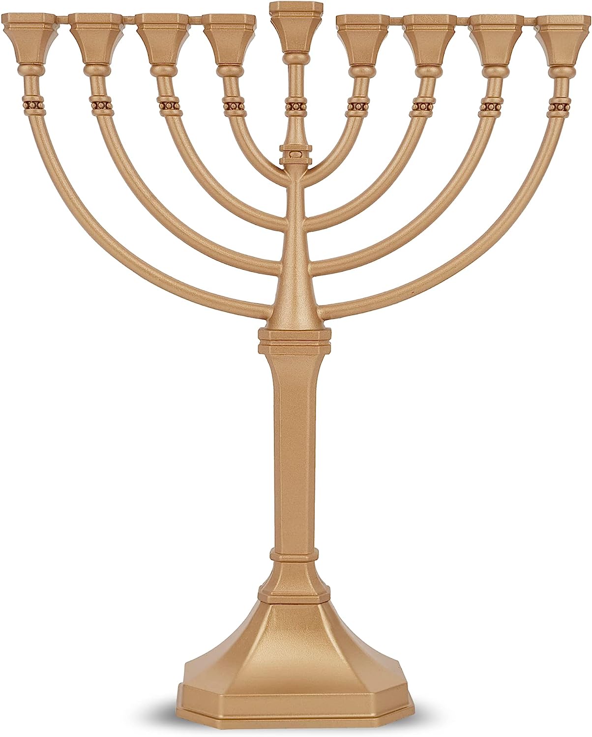 Traditional Graceful Style Menorah 9.5" Tall Non Tarnish - Precision Die Cast Classic Chanukah Candle Menora (Satin Gold) By Zion Judaica - image 1 of 6