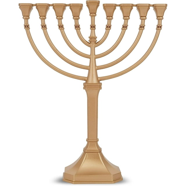 Traditional Graceful Style Menorah 9.5" Tall Non Tarnish - Precision Die Cast Classic Chanukah Candle Menora (Satin Gold) By Zion Judaica
