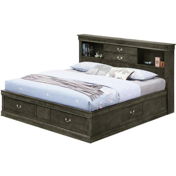 Traditional Gray Queen Bed With Storage Option - 49"h X 67"w 87"d Under For Clean And Organized Living Area Construction Touch Neat Tidy