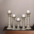 thumbnail image 1 of Gray Wash Mango Wood Set Of Five 12",9",6",9" & 12" Pillar Candle Holder for use, Living Room, Dinning Room, Study Room, Spa, Restaurants, Place Of Worship, etc, 1 of 4
