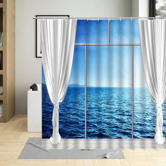Traditional Greece City Street Shower Curtain Flowers Scenic Blue Window Bathroom Decor Polyester Clorh Bath Curtains With